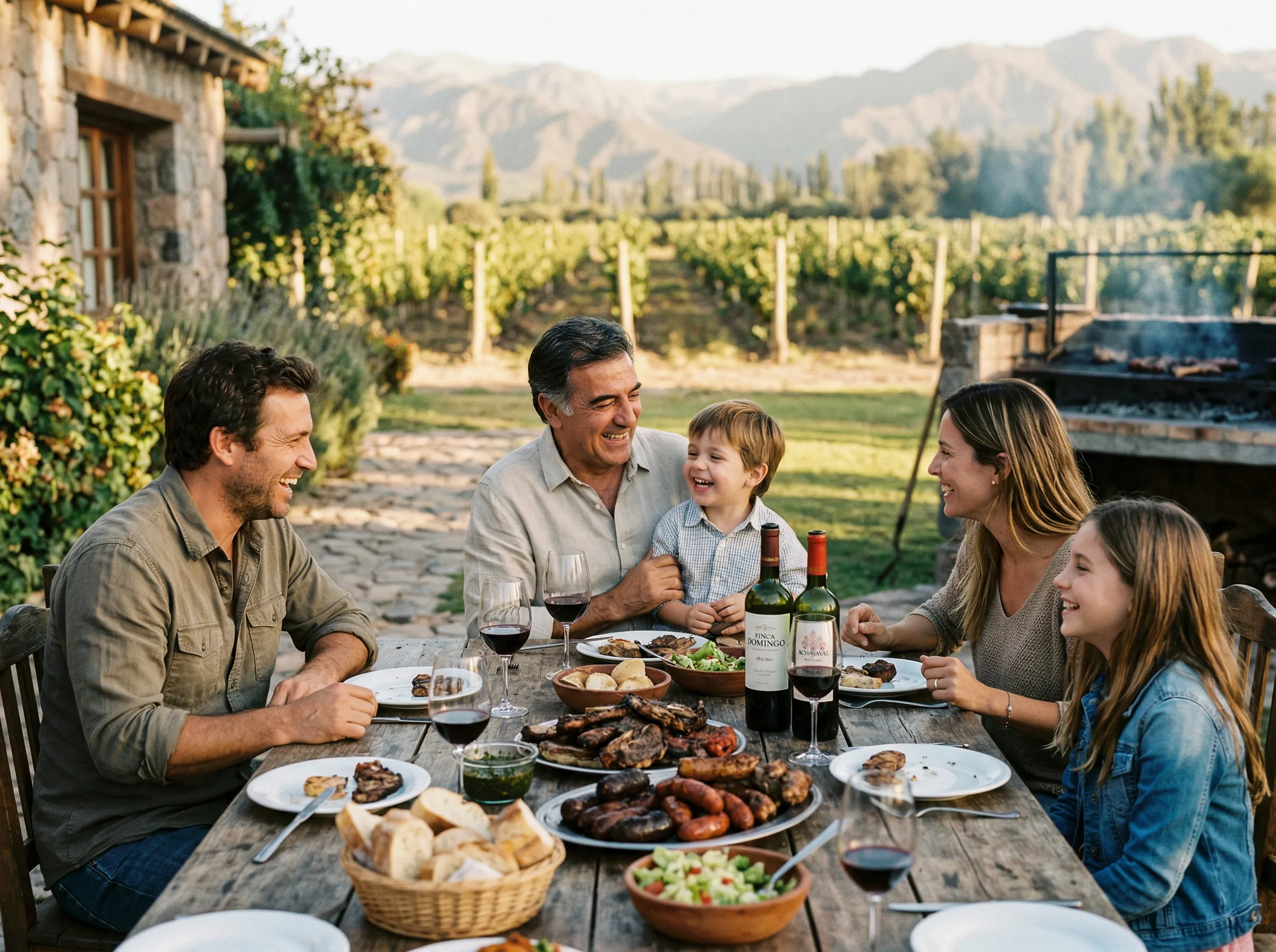 Familia argentina multigeneracional en un asado — legado empresario