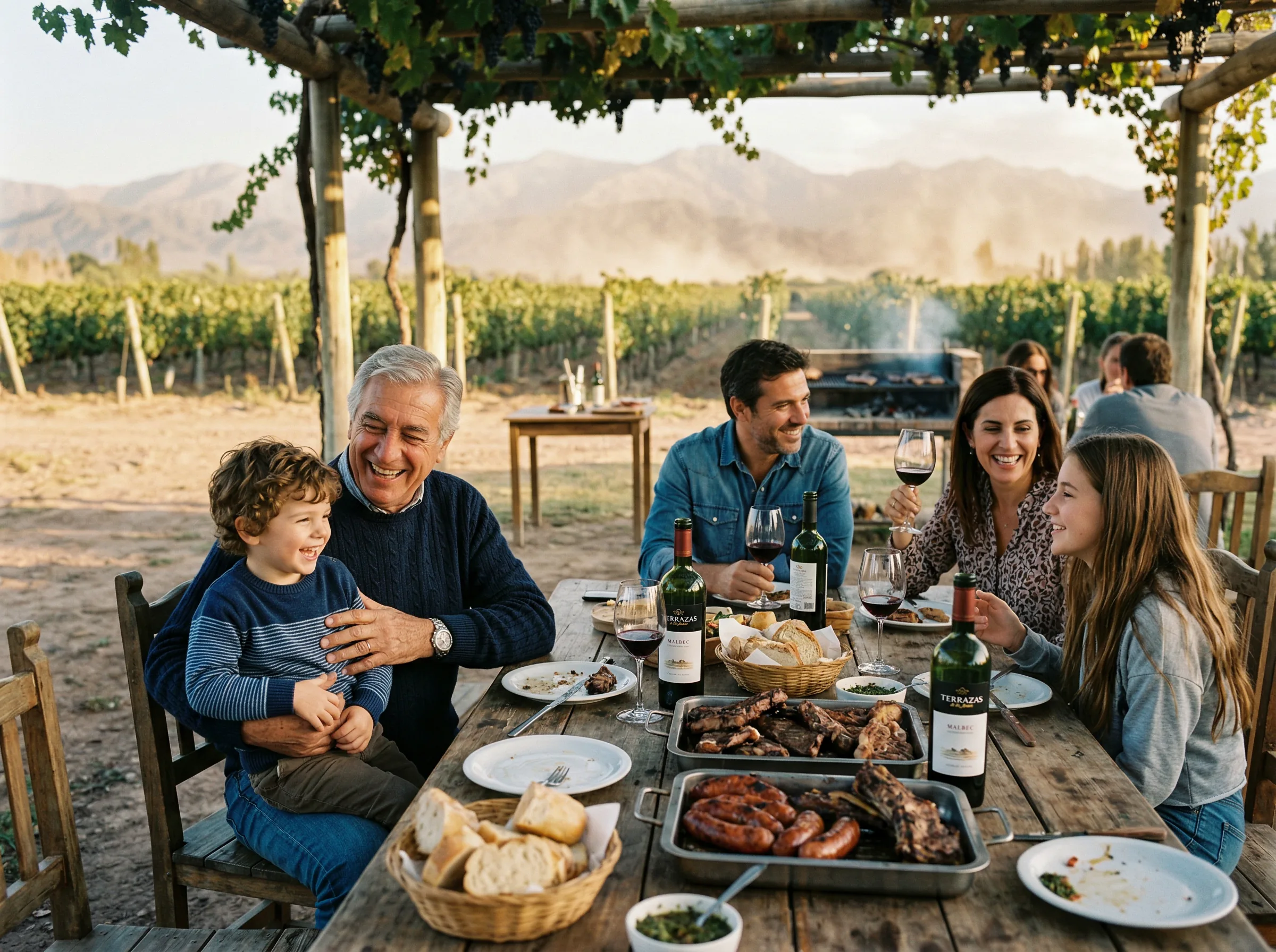 Familia argentina abrazada — legado generacional