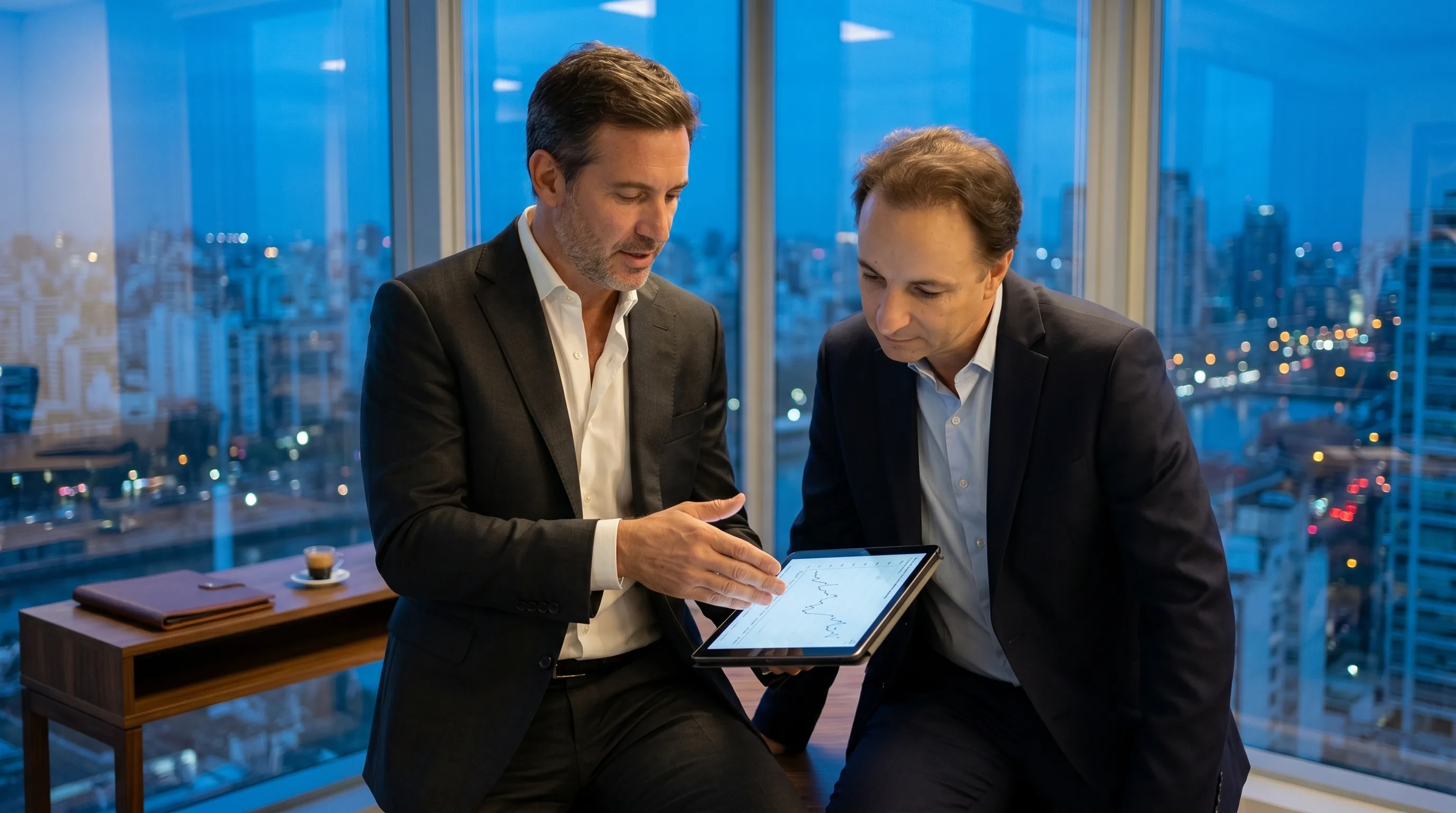 Ejecutivo con asesor CDI Capital revisando charts sobre Puerto Madero