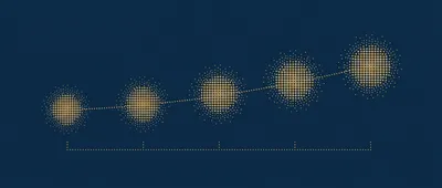 Trayectoria · figuras equipo pointillist sobre azul
